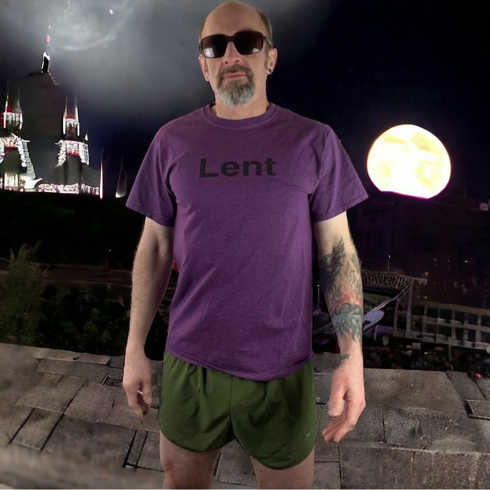 Black on Purple “Lent” T-Shirt Printed on Fruit of the Loom Men’s Size Medium - Picture 4 of 8